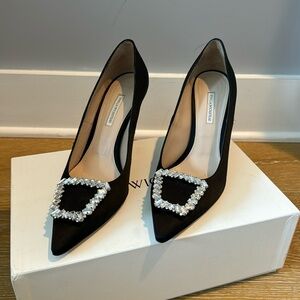 Emilia Wickstead Sophia Jewel Buckle Satin Heels